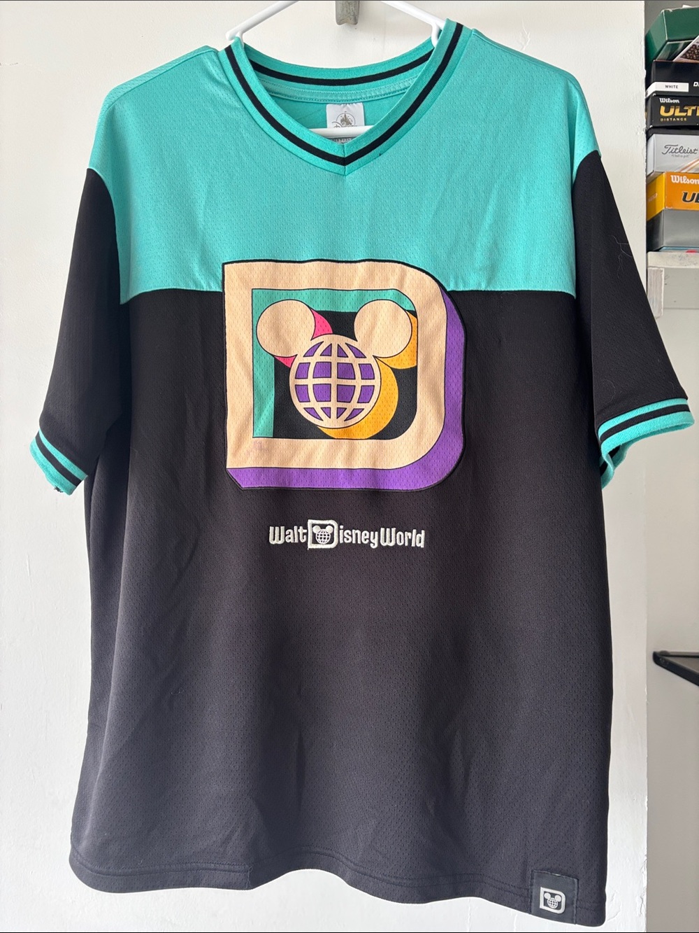 Disney World Colorblocked Teal & Black Short-Sleeve Logo Jersey